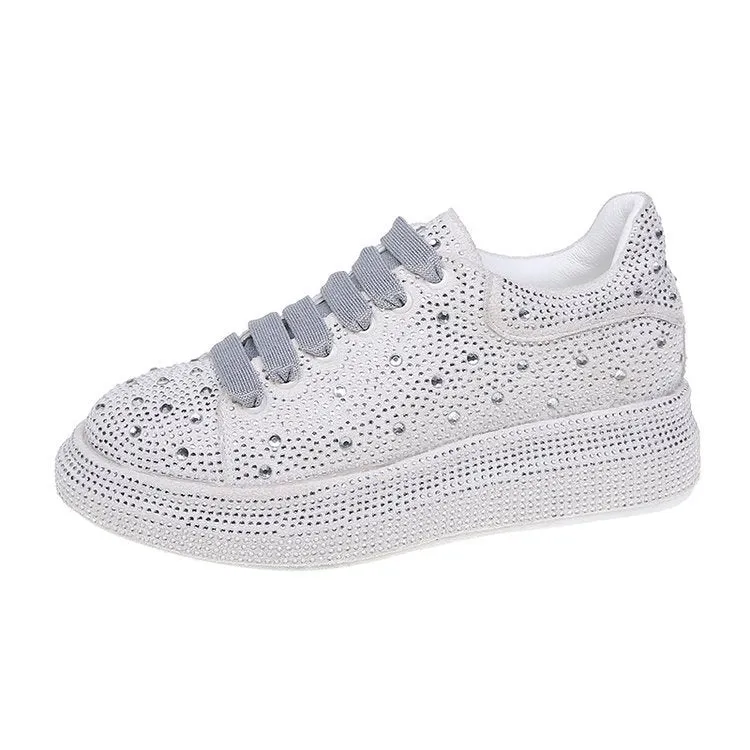 Women's Rhinestone Chunky Bottom Casual Trainers Shoes