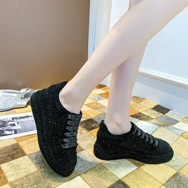 Women's Rhinestone Chunky Bottom Casual Trainers Shoes