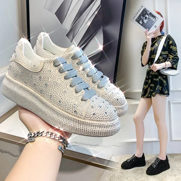 Women's Rhinestone Chunky Bottom Casual Trainers Shoes