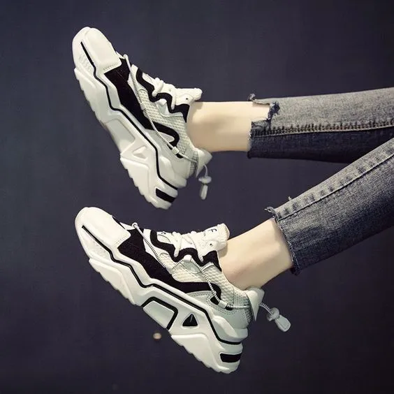 Women's Trendy Black/White Mesh Breathable Sneaker Shoes