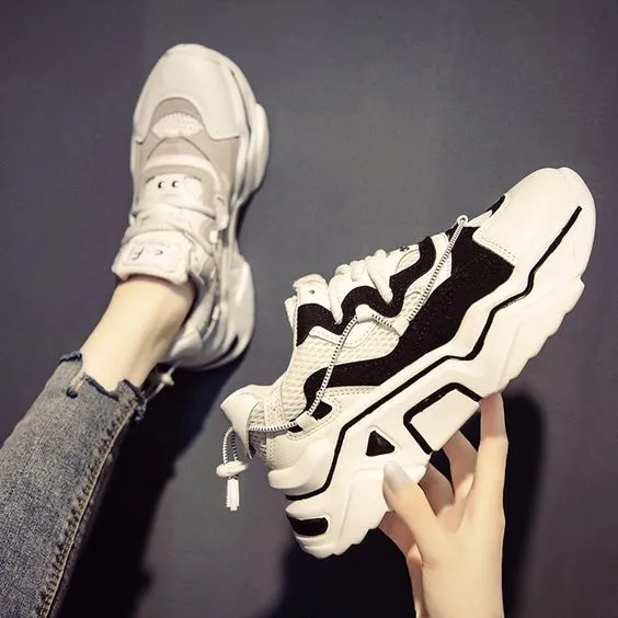 Women's Trendy Black/White Mesh Breathable Sneaker Shoes