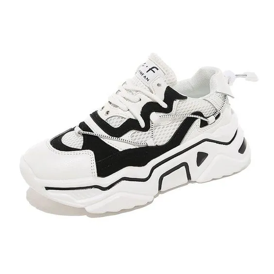 Women's Trendy Black/White Mesh Breathable Sneaker Shoes